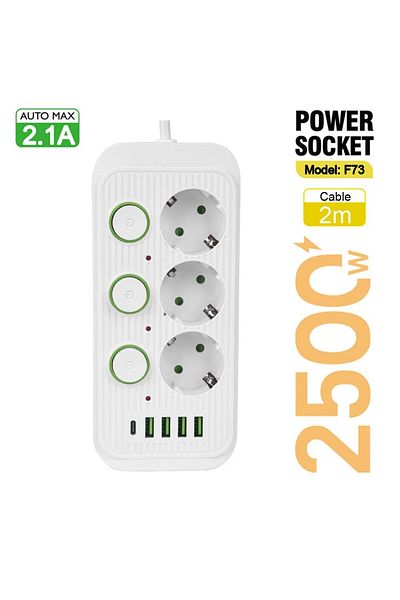 Choice Eu Plug F73 White 2m Eu Plug Multiple Sockets Ac Outlets Power Strip Extension Cable With Usb Ports