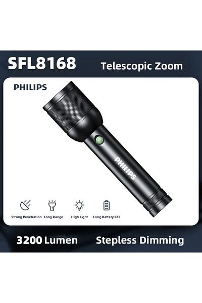 Philips 18650 Fixed focus black Professional grade SFL8168 Philips 3200 Lumen LED Flashlight 1000m Portable