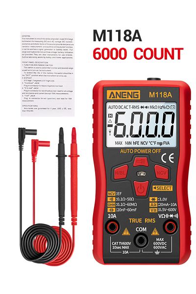 ANENG Red M118a Mini Multimeter 6000 Counts Digital Tester True Rms Auto Mmultimetro Tranistor Meter