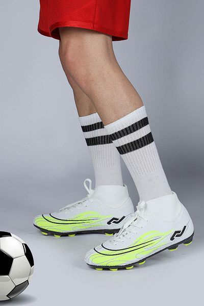 Jump 29676 Alb cu șosete - Pantofi de fotbal pentru fotbal cu gazon artificial, verde neon