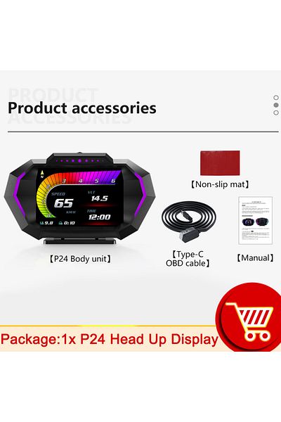 Choice P24 HUD AD P24 HUD Accelerated Test Speedometer Tachometer RPM Gauge Voltmeter 10 Alarm Functions Ca