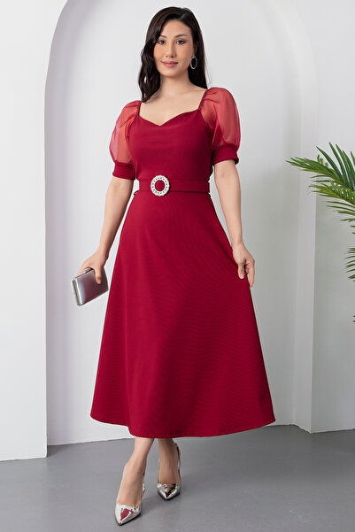 PULLIMM Kalp Yaka Kollar Tül Elbise 2025-4131