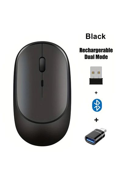 congdi Black-B Wireless Mouse Rechargeable Mouse Dual Modes Bluetooth-compatible 2.4G USB Mute Mice For Com