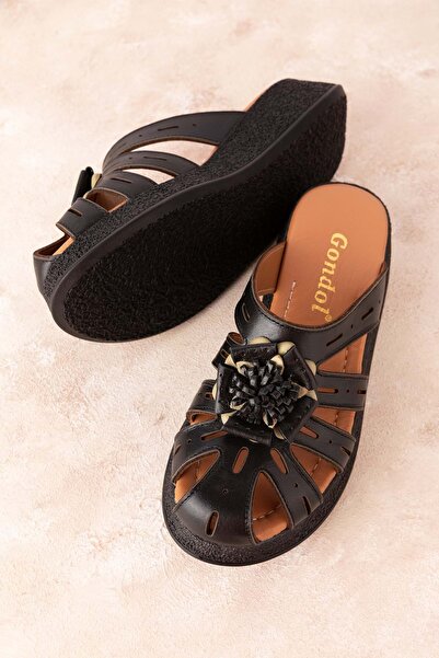 Gondol Hakiki Deri Çiçek Detaylı Sabo Terlik Mlk.3227