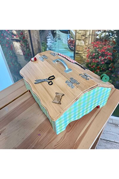 MyDafni İki Kapaklı ve Bölmeli Tamamen El Boyaması Dikiş Kutusu