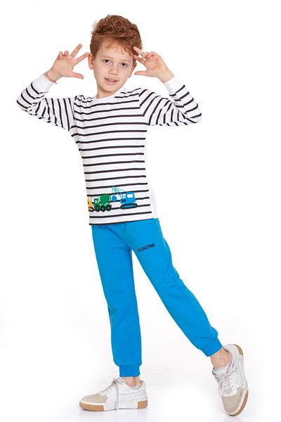CiciTime Çocuk Modası Boy's Engineering Vehicle Patterned Striped Daily Nursery School Suit