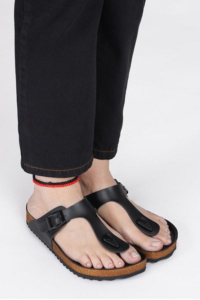 Jump 50007 Single Buckle Black Women's Flip Flops