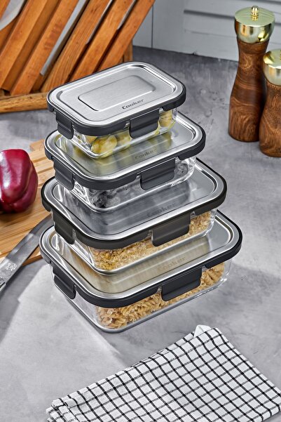 Cooker Set of 4 Stainless Steel Glass Storage Containers with Lids – Leakproof, Airtight