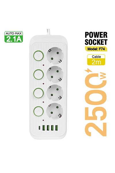 Choice Eu Plug F74 White 2m Eu Plug Multiple Sockets Ac Outlets Power Strip Extension Cable With Usb Ports