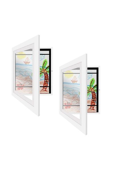 Choice 2pcs White 2pcs Children Drawing Frame Magnetic Front Open Wooden KIDS Art Frame Poster Photo Painti