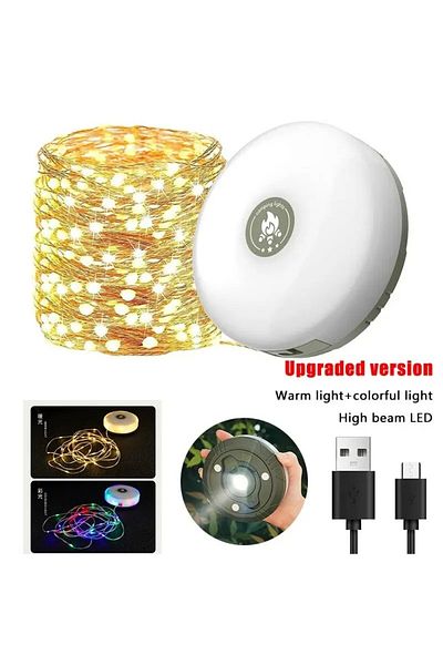 Choice حزمة B متعددة الوظائف 4 في 1 سلسلة أضواء التخييم LED قابلة لإعادة الشحن عبر USB لديكور الخيمة الخارجية مع M