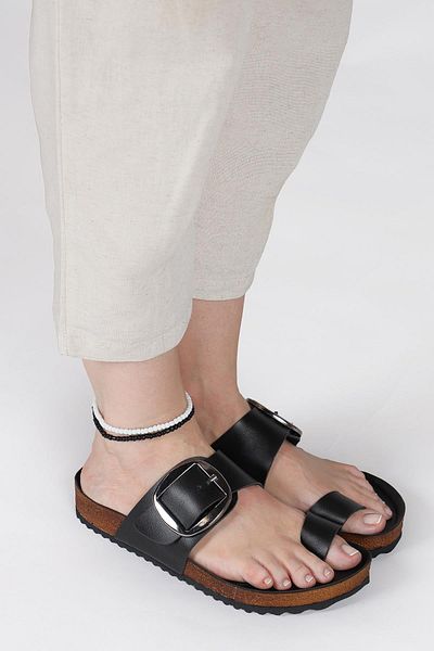 Jump 50013 Single Buckle Black Women's Flip Flops