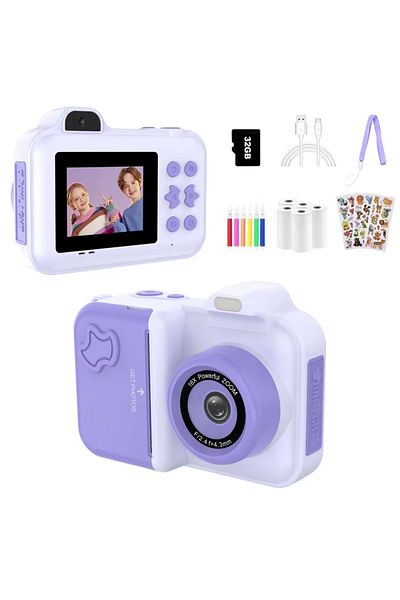 Choice purple Kids Camera Instant Print Gifts Toys 1080P HD Dual-Lens Selfie Digital Camera with 5 Rolls Pr