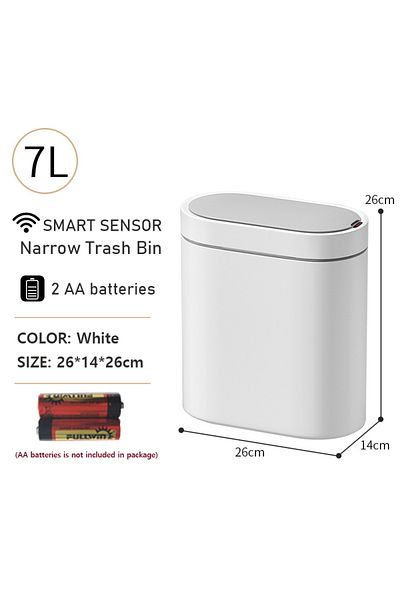 Choice 7L white battery Smart Trash Can Narrow 7/9L Waterpoof Bathroom Toilet Garbage Bin Kitchen Baskets D