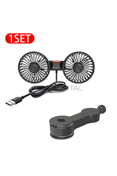 Choice1 مجموعة واحدة من مروحة تبريد مقعد السيارة ذات السرعات الثلاث من SEAMETAL بمروحة شحن USB برأسين تدور 360 درجة للرقبة