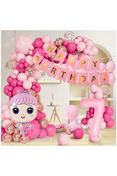 Partile Pembe Rakamlı Doğum Günü Seti Parti Kutlama Eğlence Konsept Yaş Balon