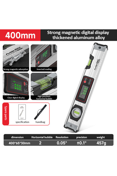 choice2 منقلة رقمية فضية مقاس 400 مم لقياس الزوايا ومقياس الميل ومغناطيسات لق...
