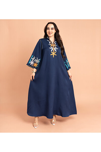 IKKXA جلابية أنيقة مطرزة بشكل سادة