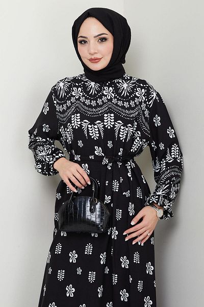 hafsamina Summer Viscose Dress - Nevra Pattern White Hm2678