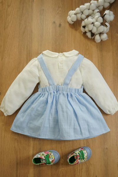 bshood X Silk Atlas Long Sleeve Baby Collar Teddy Bear Muslin Dress