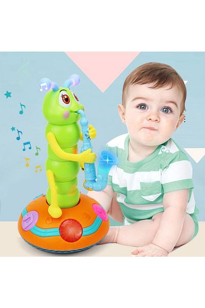Choice Random Color Musical Dancing Saxophone Caterpillar Toy Led Flashlights Fun Electric Music Toy For Ki