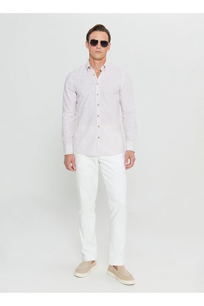 ALTINYILDIZ CLASSICS Altınyıldız Classics Slim Fit Ανδρικό πουκάμισο με γιακά μπεζ ACE 020252168 _ΜΠΕΖ