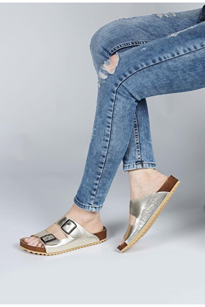 Jump 50009 Double Buckle Gold Color Daily Women's Slippers