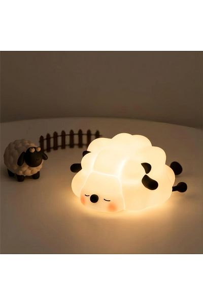YzzYzz Black sheep Lamp Cute LED Night Light Panda Sheep Rabbit Silicone Nightlights Timing USB Rechargeabl