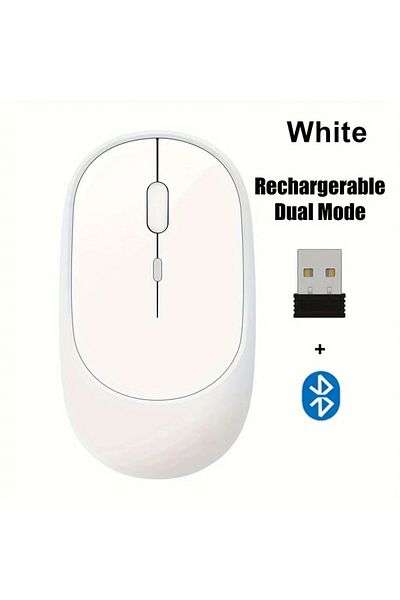 congdi White-A Wireless Mouse Rechargeable Mouse Dual Modes Bluetooth-compatible 2.4G USB Mute Mice For Com