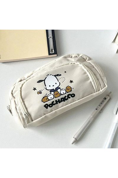 Miniso حقيبة أقلام A1 Pochacco Sanrio Anime Kawaii ذات رسومات كرتونية لطيفة للطلاب، علبة أقلام رصاص كبيرة الحجم