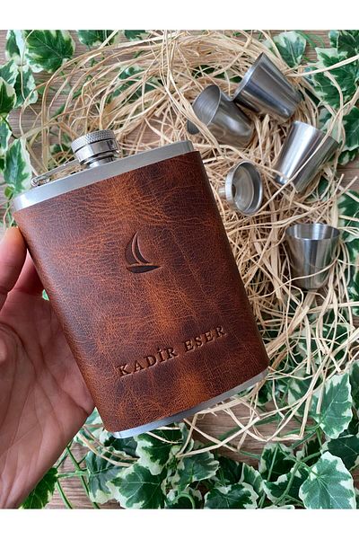 ALESTA LEATHER Leather Covered Collar Flask - Hand Stitched Genuine Leather