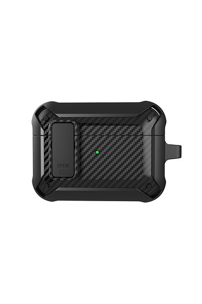 XhaoR For Airpods 4 Black Security Lock Cover For Airpods Pro 2 Case Luxury Carbon Fibre Switch Earphone C