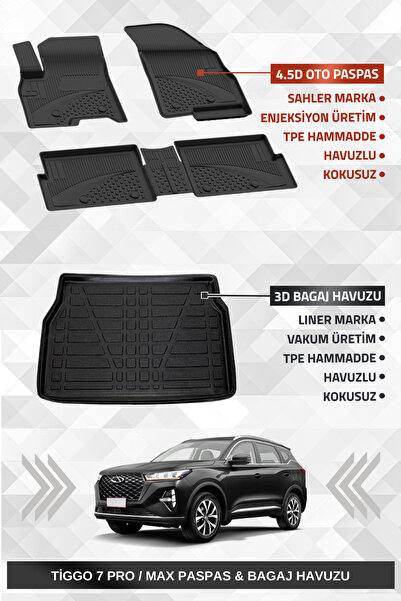 Sahler Chery Tiggo 7 Pro / Max 2022+ Uyumlu 4.5D Premium Havuzlu Paspas ve Li...