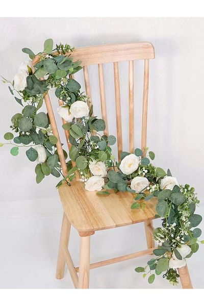 Choice White 1pc 5.9FT Artificial Eucalyptus Vine Fake Rose Flowers Gypsophila Garland For Wedding Home Par