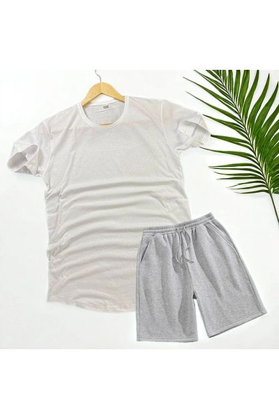 Fifty Color Unisex Γκρι απλό μπλουζάκι με σορτς χωρίς στάμπα στο κάτω μέρος Συνδυασμός κοστουμιών