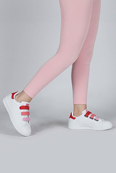 Jump 30110 Kırmızı - Beyaz Cırtlı Kız Çocuk Sneaker Günlük Spor Ayakkabı