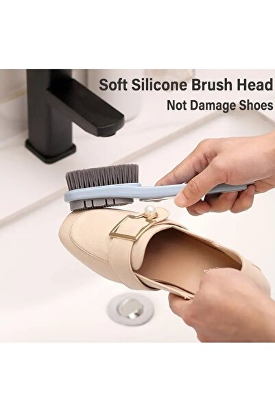 Choice فرشاة أحذية رمادية ذات وجهين وفرشاة تنظيف ذات شعيرات ناعمة ورأس فرشاة من السيليكون وفرشاة بمقبض طويل