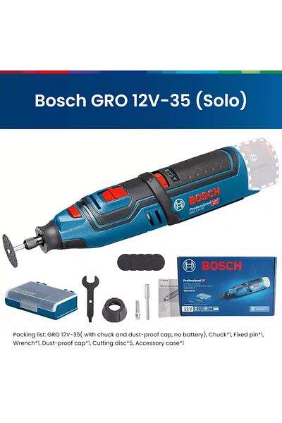 Bosch GRO12V-35 Bosch Cordless Rotary Tool, Small Electric Grinder GRO12V-35 Bare Machine, Battery and Cha