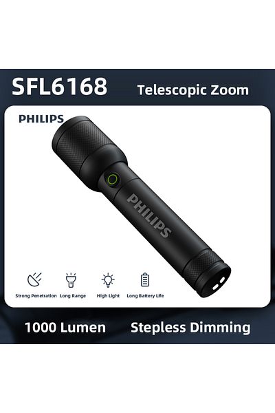 Philips SFL6168 Philips Optical Zoom Flashlight Portable Flashlight With 4 Lighting Modes USB C Rechargeable