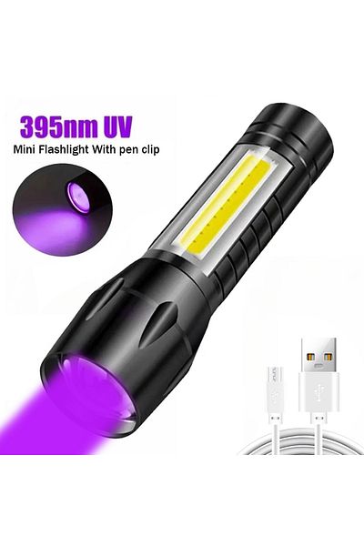 XIWANGFIRE 1PC UV LED USB Rechargeable Mini UV Flashlight Zoomable Ultraviolet Torch Portable Inspection Light