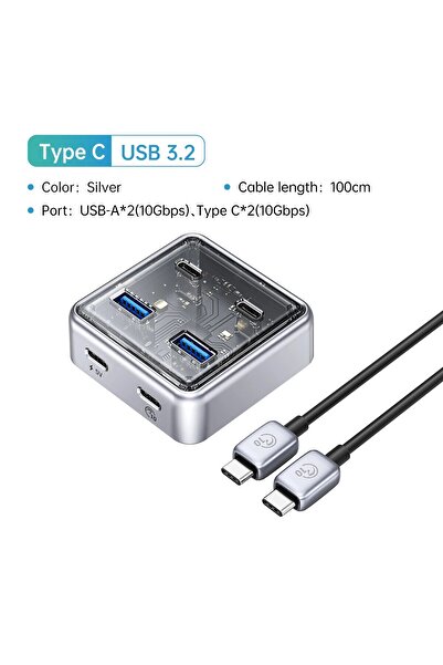 Orico موزع USB C 10Gbps 100CM من ORICO USB3.2، مادة معدنية، موزع USB 10Gbps م...