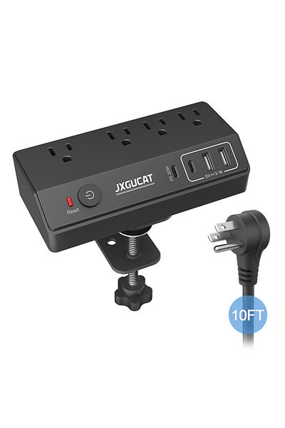 Choice 110-250v Us 4 Black Us Removable Fast Charging Desktop Edge Power Strip Surge Protector, 10 Ft Exten