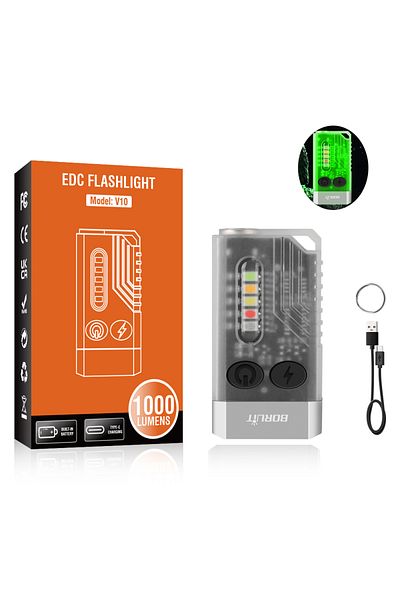 Choice Fluorescence BORUiT V10 EDC Keychain LED Fluorescence Flashlight Type-C Rechargeable Torch Work Ligh