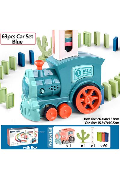 Choice 63pcs Car Set-Blue Domino Train for kids Automatic Laying Electric Car Colorful Dominoes Set Brick B