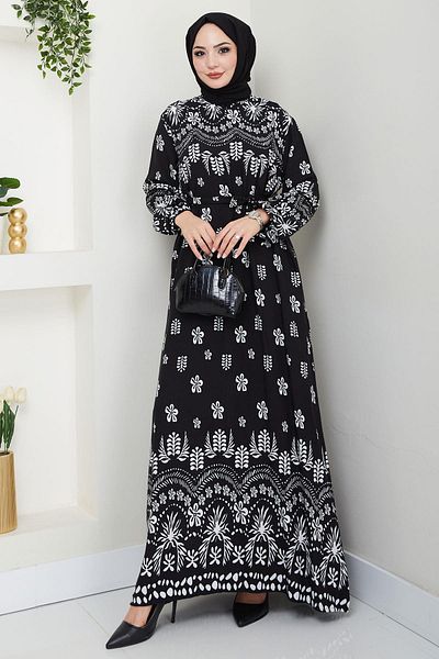 hafsamina Summer Viscose Dress - Nevra Pattern White Hm2678