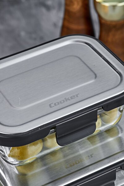 Cooker Set of 4 Stainless Steel Glass Storage Containers with Lids – Leakproof, Airtight