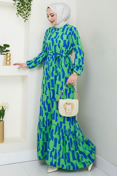 hafsamina Green Greenhouse Patterned Viscose Dress