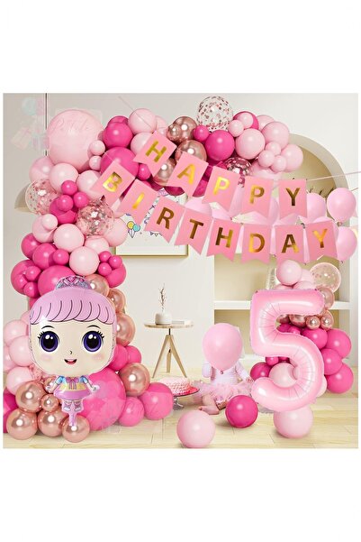 Partile Pembe Rakamlı Doğum Günü Seti Parti Kutlama Eğlence Konsept Yaş Balon