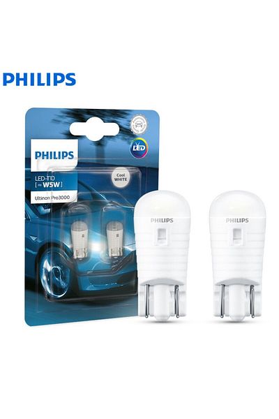 Philips مصابيح إشارة الانعطاف البيضاء T10 W5W من Philips LED 6000K Ultinon Pro3000 6000K إضاءة داخلية للسيارة رقم Pl