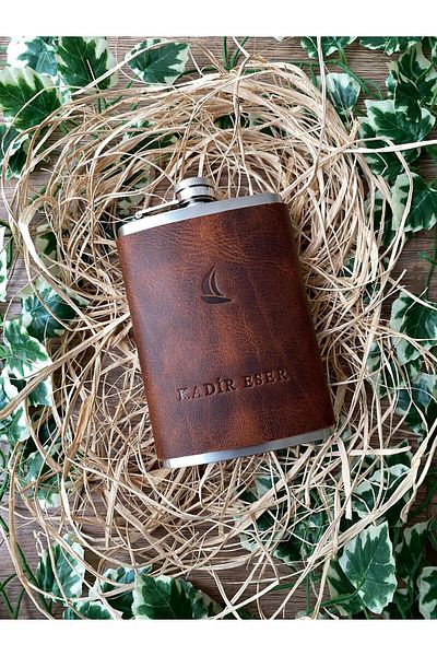 ALESTA LEATHER Leather Covered Collar Flask - Hand Stitched Genuine Leather